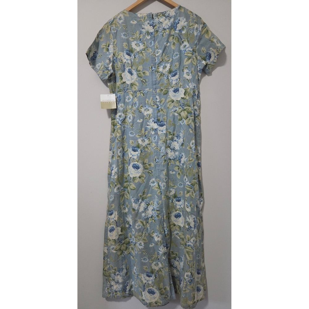 Liz Claiborne Lizwear Blue Floral Cotton Maxi Dress Button Back Vintage 12 NWT - Picture 6 of 6
